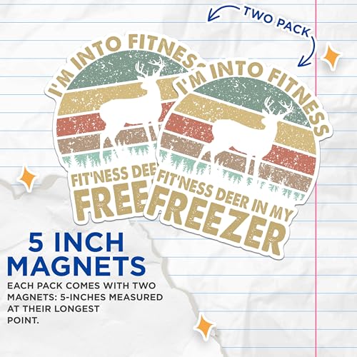 (2 Pack) Fitness Funny Magnets - Deer Freezer Hunting Magnets - Retro Humor Magnets- 5" On Longest Side - for Fridges, Toolboxes, Cars - Made in USA - MAG2919