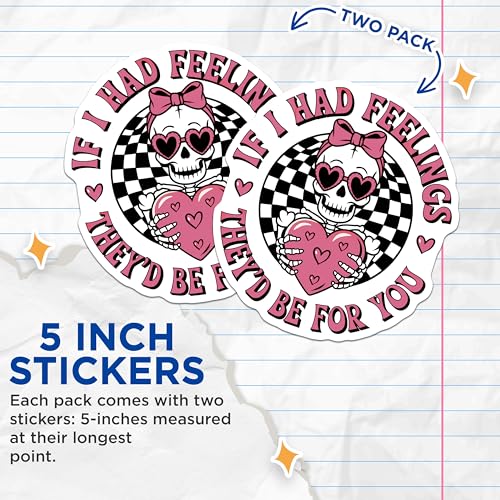 (2 Pack) Funny Skull Stickers - Romantic Love Stickers - Valentine Heart Stickers - 5" On Longest Side - Sticks to Any Smooth Flat Surface - Made in USA - BMCS3462