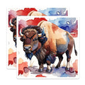 (2 Pack) Buffalo Mountain Stickers - Watercolor Animal Art - National Park Sticker - 5" On Longest Side - Sticks to Smooth Flat Surfaces - Made in USA - BMCS8680