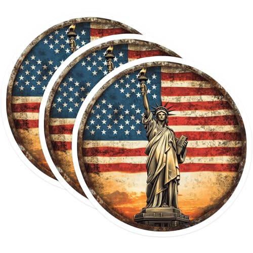 (3 Pack) Statue of Liberty Decals - American Flag - Patriotic USA Decal - 3 Inches On Longest Side - Easy Peel & Apply - Made in USA - 3MCS8196