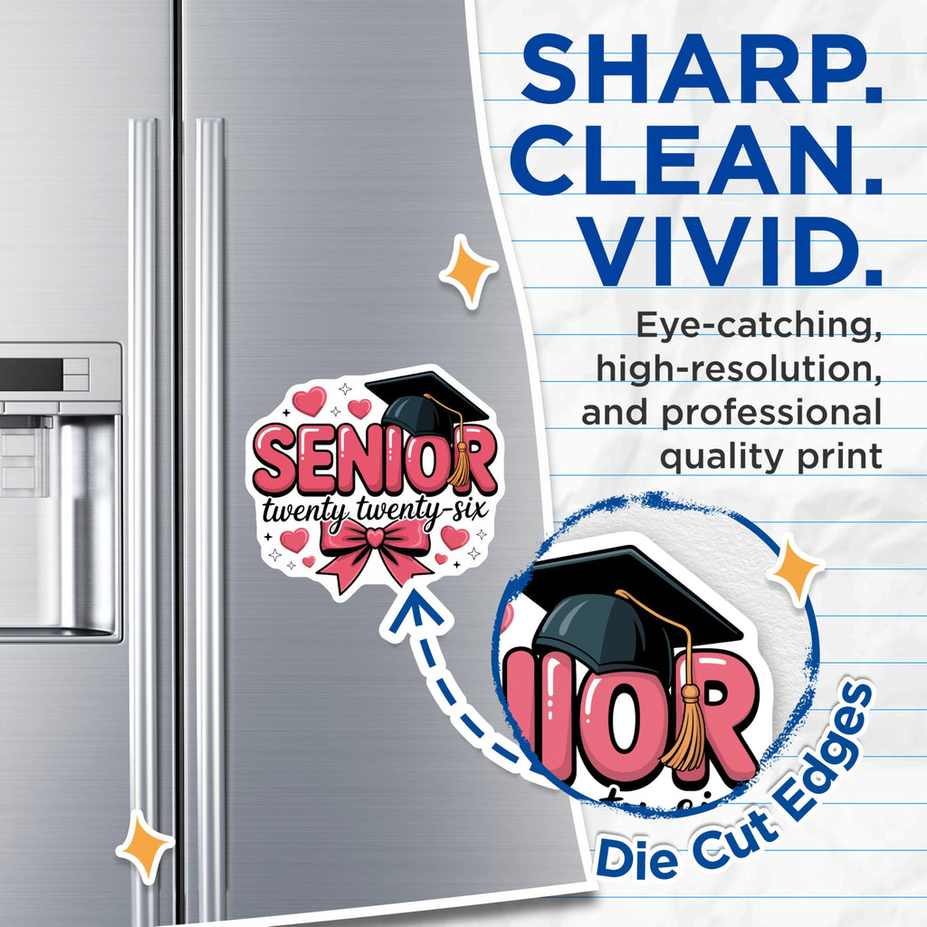(2 Pack) Senior 2026 Magnets - Class of Twenty Twenty Six Graduate Decor - High School College Commemoration Keepsake - 5 Inches On Longest Side - Thick Durable Magnet - Made in USA - MAG22486