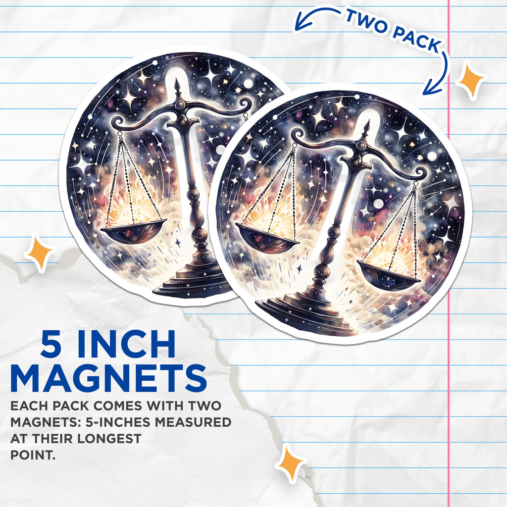 (2 Pack) Libra Zodiac Magnets - Celestial Scales Astrology Cosmic Balance - Mystical Spiritual Home Decor - 5 Inches On Longest Side - Thick Durable Magnet - Made in USA - MAG38923