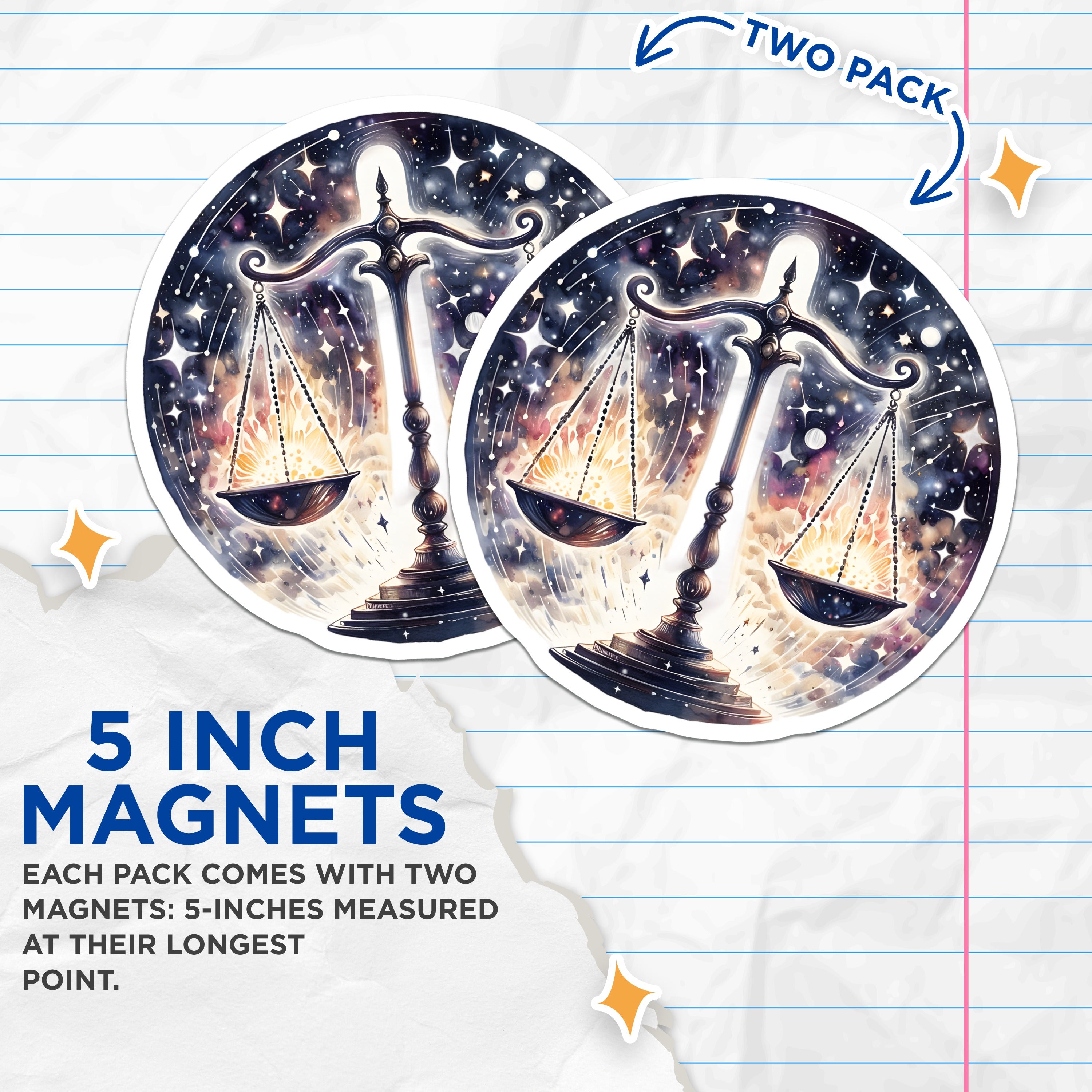 (2 Pack) Libra Zodiac Magnets - Celestial Scales Astrology Cosmic Balance - Mystical Spiritual Home Decor - 5 Inches On Longest Side - Thick Durable Magnet - Made in USA - MAG38923