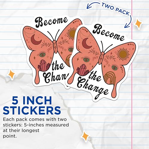 (2 Pack) Become The Change Stickers - Inspirational Butterfly - Motivational Quote - 5" On Longest Side - Sticks to Smooth Flat Surfaces - Made in USA - BMCS4167