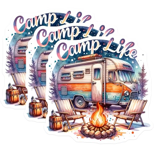 (3 Pack) Camp Life Decals - Camper Decal - Camping Decals- 3 Inches On Longest Side - Easy Peel & Apply - Made in USA - 3MCS5441