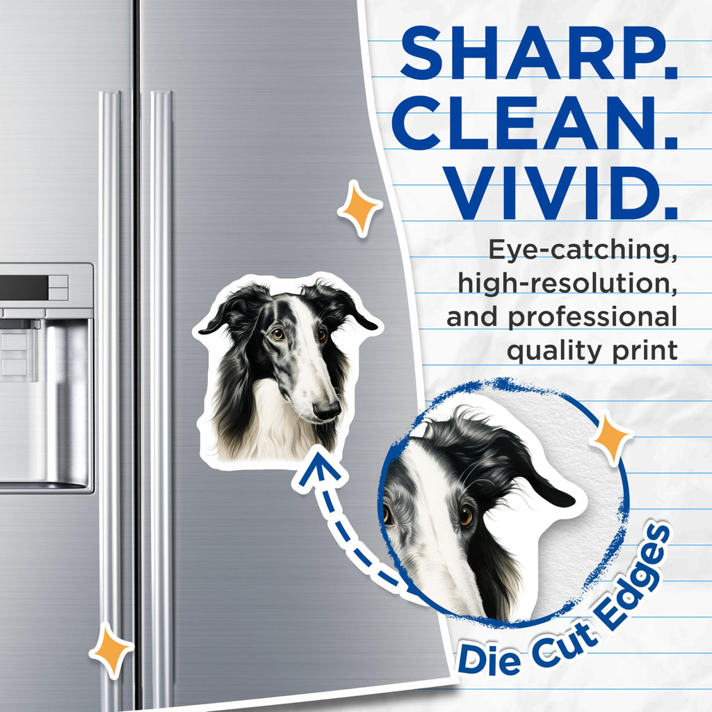 (2 Pack) Borzoi Dog Magnets - Elegant Sighthound Art - Pet Lover Refrigerator Decor - 5 Inches On Longest Side - Thick Durable Magnet - Made in USA - MAG30322