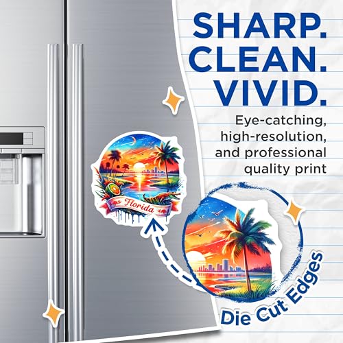 (2 Pack) Florida Sunset Magnets - Tropical Beach Scene - Vibrant Florida Landscape - 5" On Longest Side - for Cars, Fridges, Toolboxes - Made in USA - MAG6659