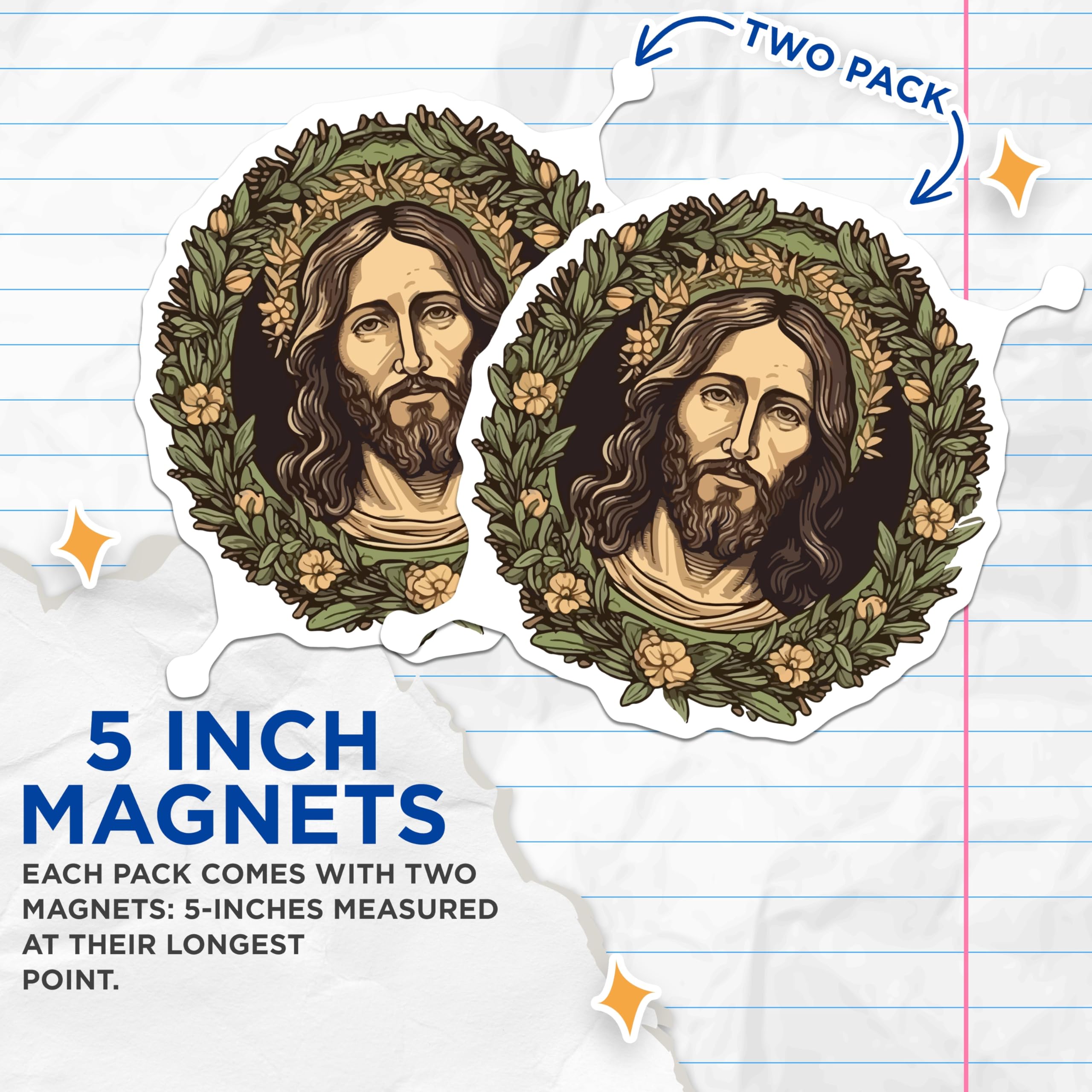 (2 Pack) Jesus Christ Magnets - Christian Faith Decor - Religious Home Kitchen Accent - 5 Inches On Longest Side - Thick Durable Magnet - Made in USA - MAG27928