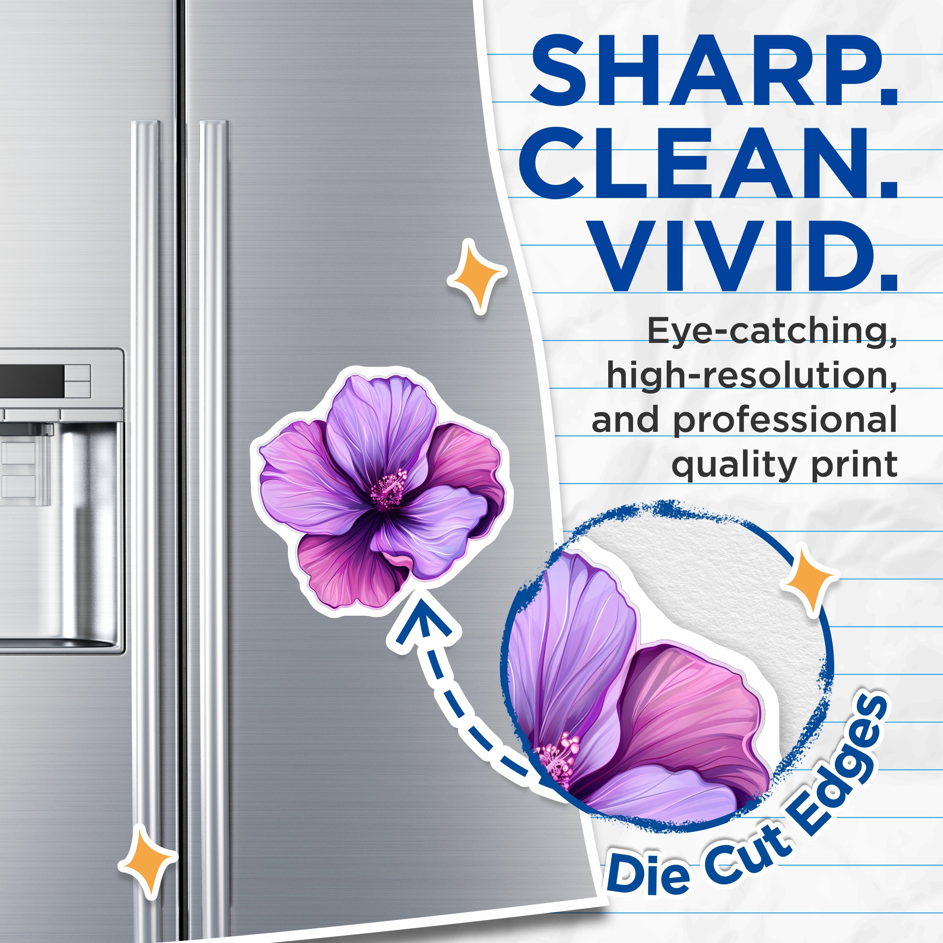 (2 Pack) Vibrant Purple Hibiscus Magnets - Tropical Floral Decor - Botanical Refrigerator Art Accent - 5 Inches On Longest Side - Thick Durable Magnet - Made in USA - MAG36010