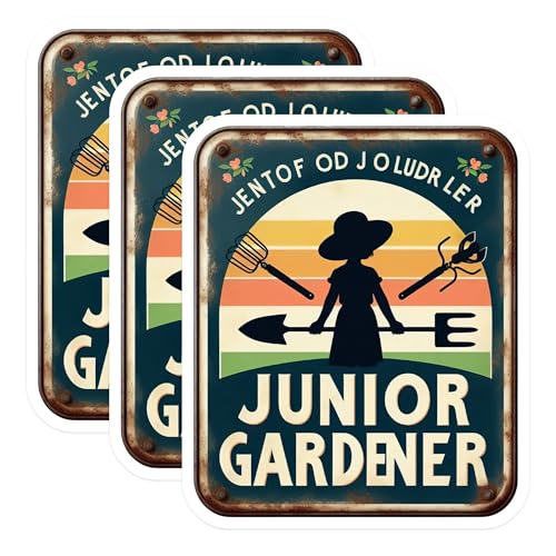 (3 Pack) Junior Gardener Decals - Gardening Tools Stickers - Laptop Decal- 3 Inches On Longest Side - Easy Peel & Apply - Made in USA - 3MCS5199