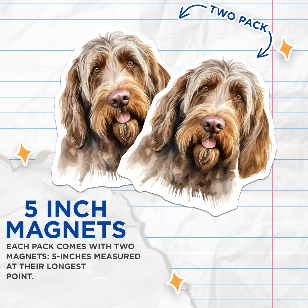 (2 Pack) Wirehaired Pointing Griffon Magnets - Scruffy Dog Watercolor Art - Canine Companion Fridge Kitchen Decor - 5 Inches On Longest Side - Thick Durable Magnet - Made in USA - MAG24092