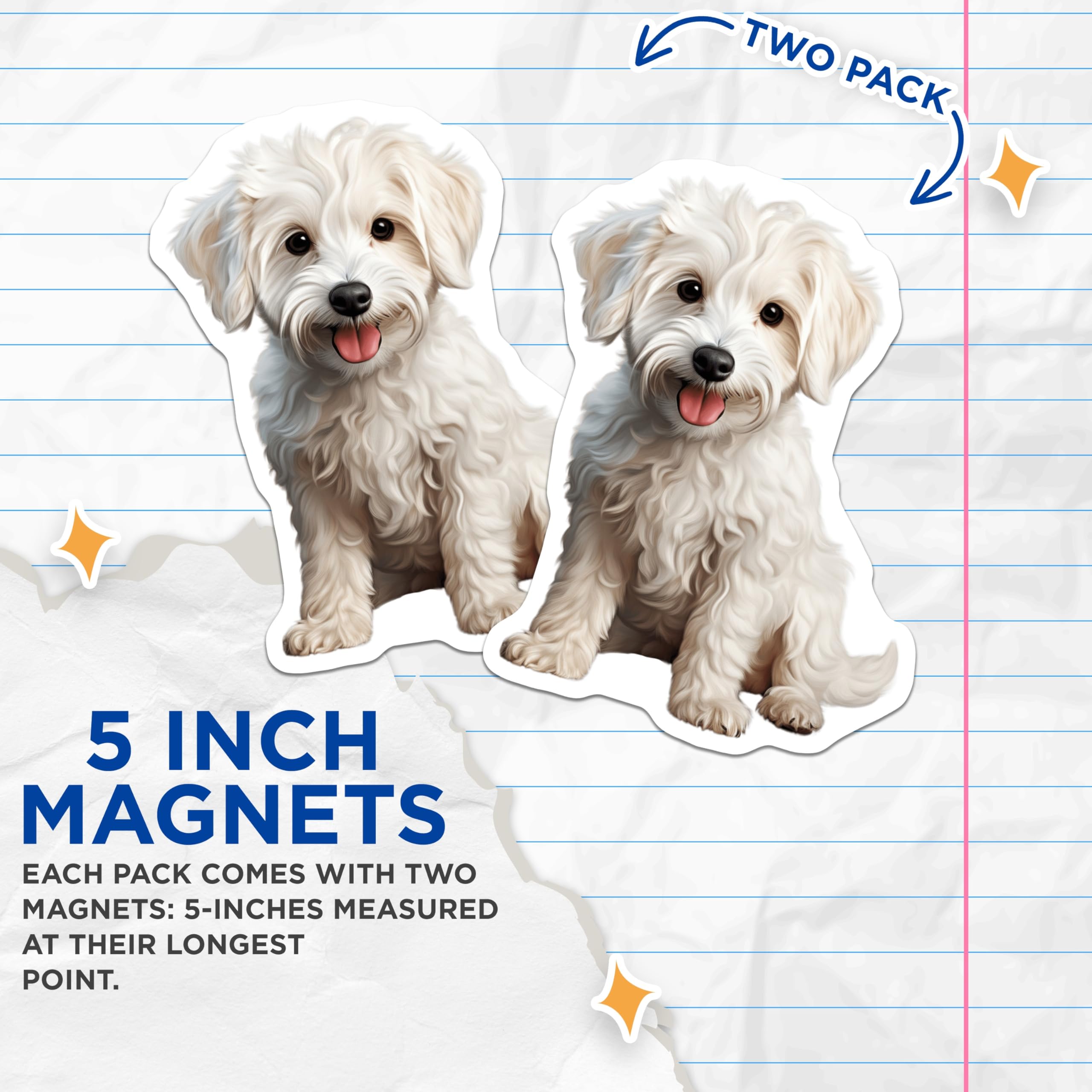 (2 Pack) Cute White Fluffy Dog Magnets - Adorable Puppy Pet Decor - Maltese Dog Lover Fridge Accent - 5 Inches On Longest Side - Thick Durable Magnet - Made in USA - MAG26542