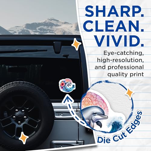 (2 Pack) Dolphin Stickers - Ocean Theme Stickers - Colorful Floral Stickers - 5" On Longest Side - Sticks to Smooth Flat Surfaces - Made in USA - BMCS9489