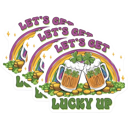 (3 Pack) St Patricks Day Decals - Lucky Up - Beer Clover Rainbow Stickers - 3 Inches On Longest Side - Easy Peel & Apply - Made in USA - 3MCS7175