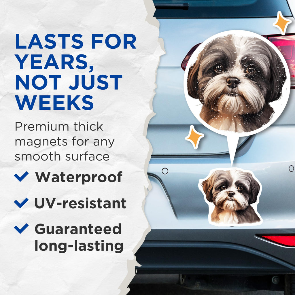 (2 Pack) Shih Tzu Dog Magnets - Cute Puppy Pet Decor - Animal Lover Refrigerator Locker Magnets - Home Kitchen Office Art - 5 Inches On Longest Side - Thick Durable Magnet - Made in USA - MAG24621