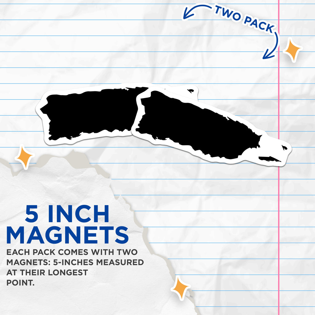(2 Pack) Puerto Rico Map Magnets - Island Silhouette - Caribbean Travel Souvenir - Boricua Heritage - 5 Inches On Longest Side - Thick Durable Magnet - Made in USA - MAG37304
