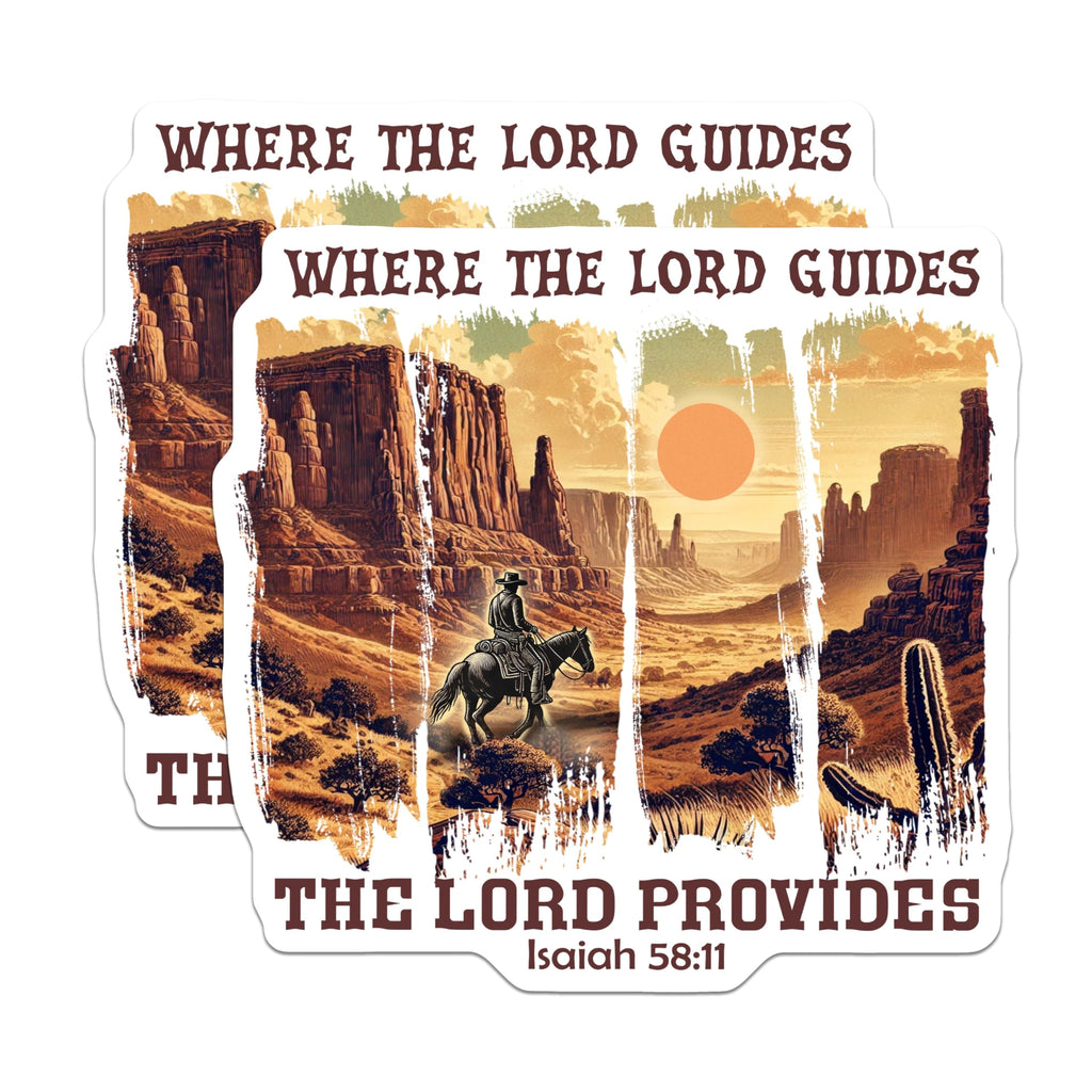 (2 Pack) Where The Lord Guides Stickers - Inspirational Bible Verse - Religious Decal - 5" On Longest Side - Sticks to Smooth Flat Surfaces - Made in USA - BMCS6455