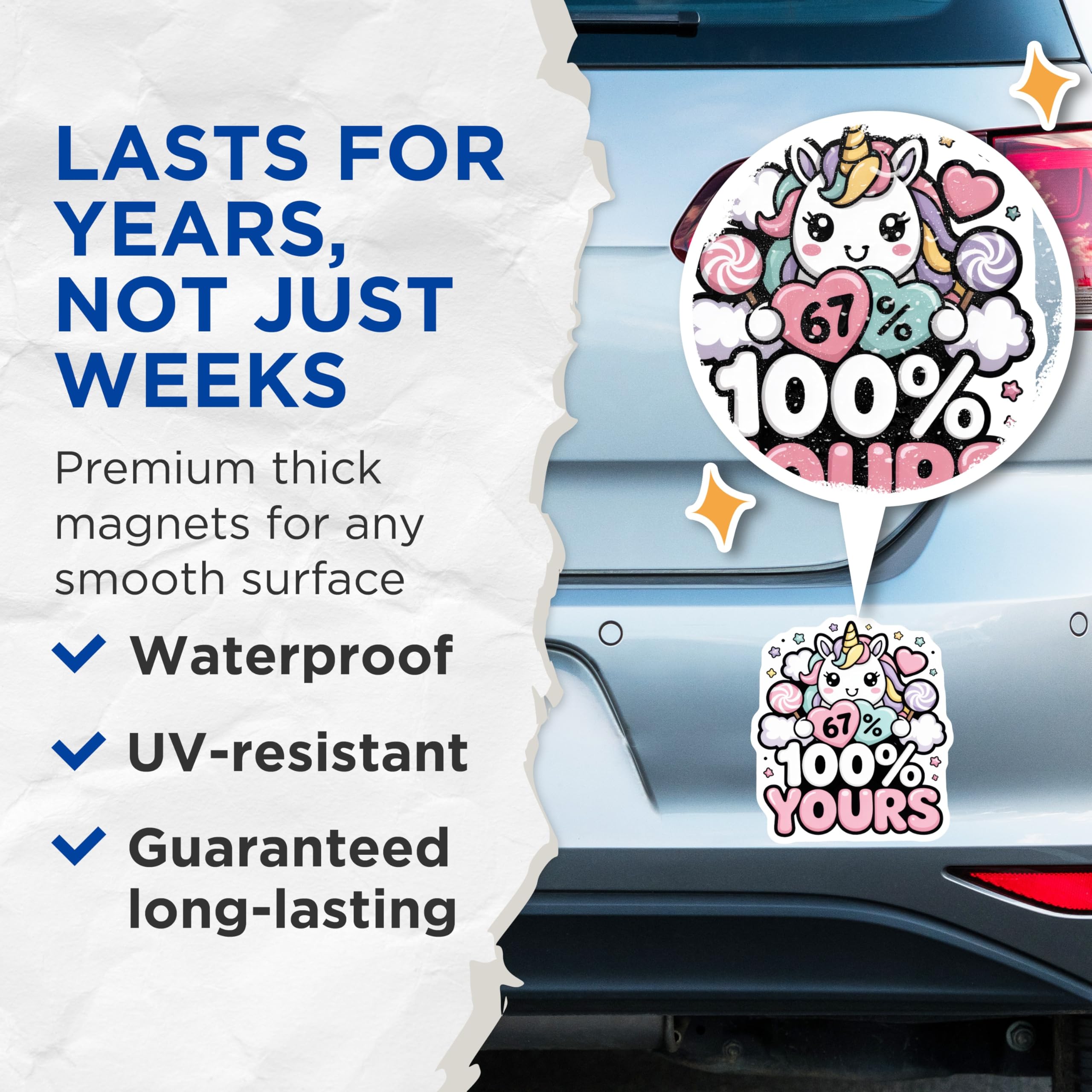 (2 Pack) Unicorn Magnets - Kawaii Cute Decor - 100% Yours Design - 5" On Longest Side - Premium Magnet - for Cars, Refrigerators, Toolboxes, Lockers - Made in USA - MAG17379