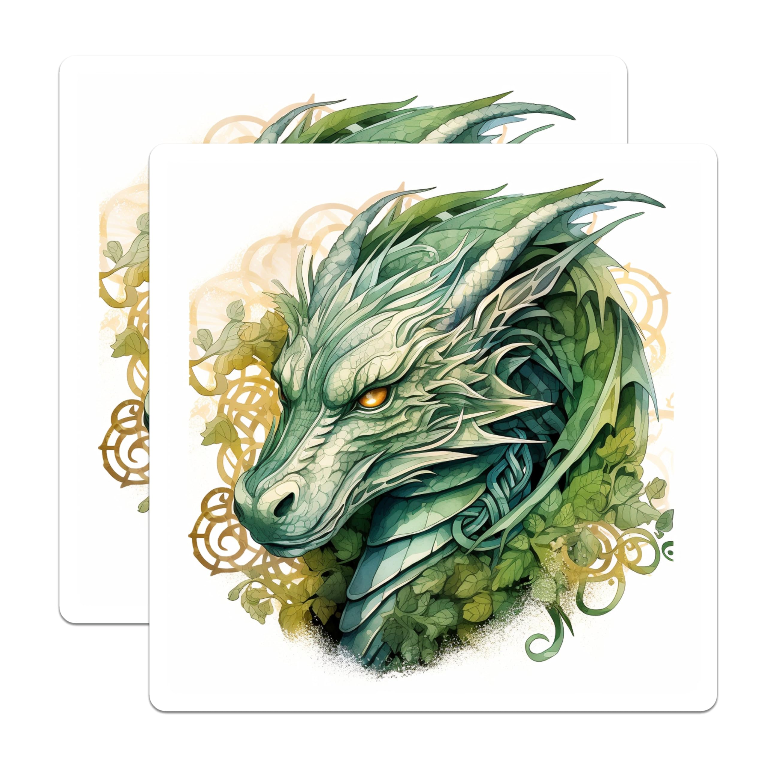 (2 Pack) Green Dragon Magnets - Celtic Fantasy Decor - Mythical Creature Art - 5 Inches On Longest Side - Thick Durable Magnet - Made in USA - MAG25122