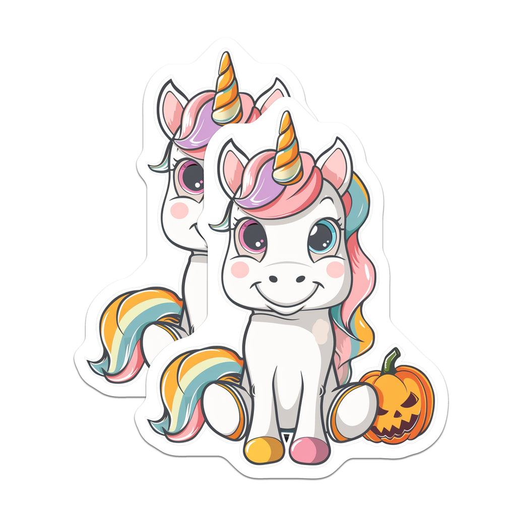 (2 Pack) Cute Unicorn Halloween Magnets - Jack o Lantern Art - Fantasy Animal Fridge Charm - 5 Inches On Longest Side - Thick Durable Magnet - Made in USA - MAG36024