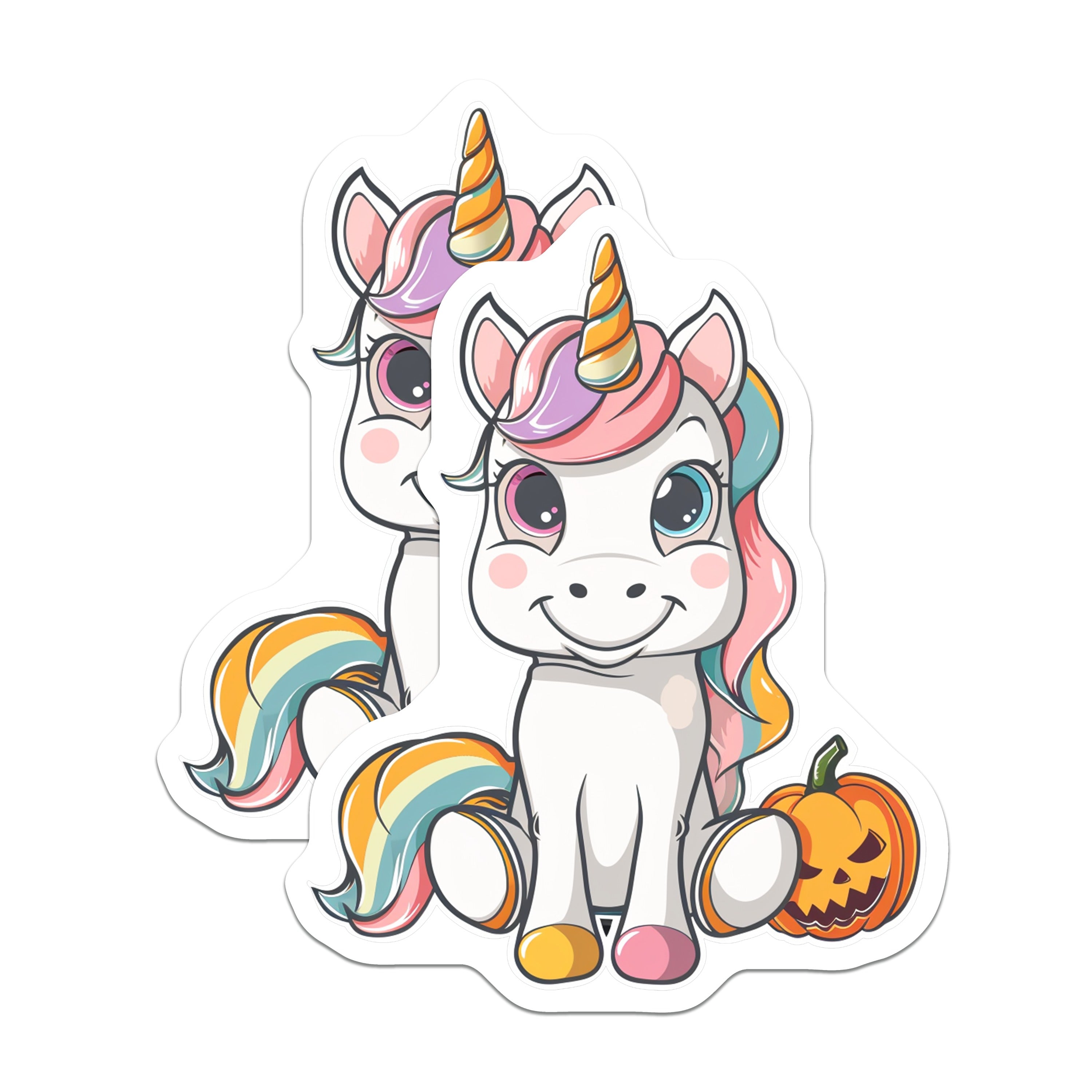 (2 Pack) Cute Unicorn Halloween Magnets - Jack o Lantern Art - Fantasy Animal Fridge Charm - 5 Inches On Longest Side - Thick Durable Magnet - Made in USA - MAG36024