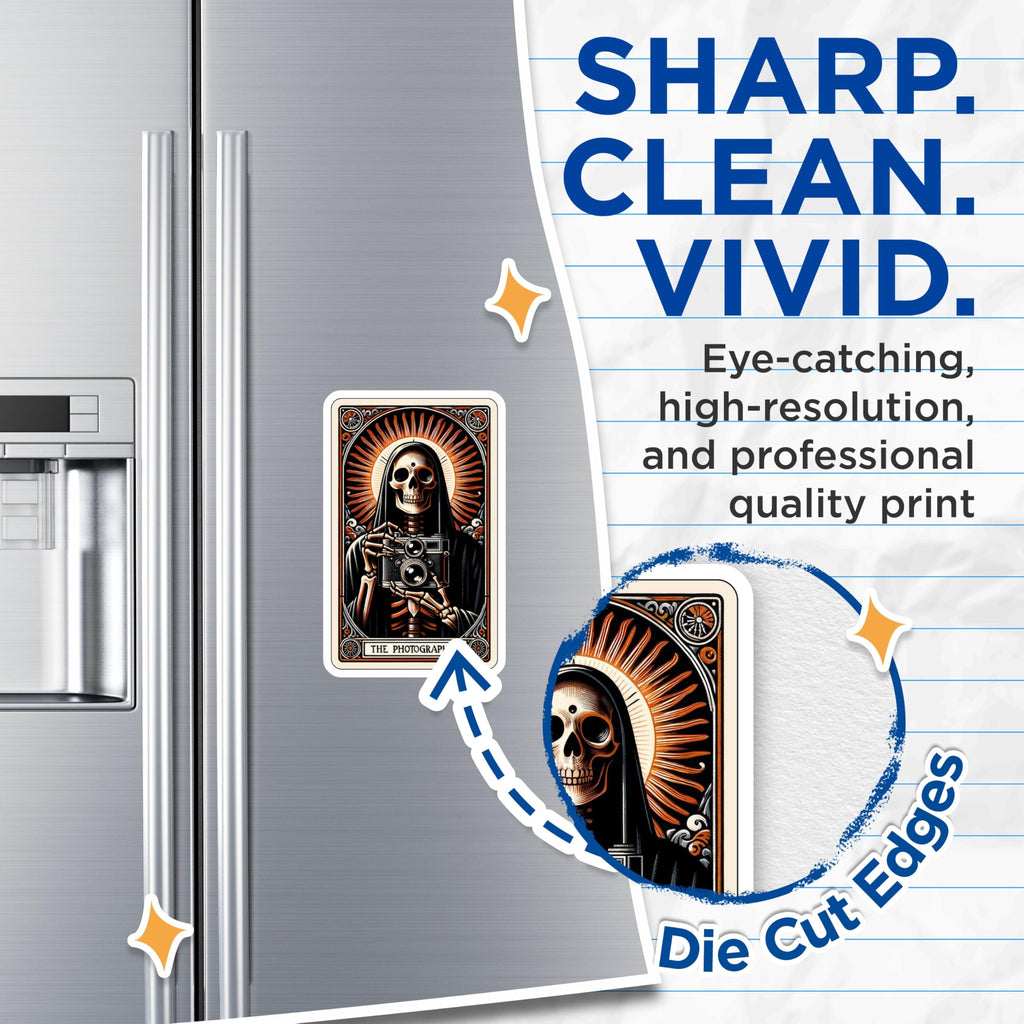 (2 Pack) Grim Reaper Photographer Magnets - Skeleton Camera Art - Gothic Photography Decor - 5 Inches On Longest Side - Thick Durable Magnet - Made in USA - MAG22364