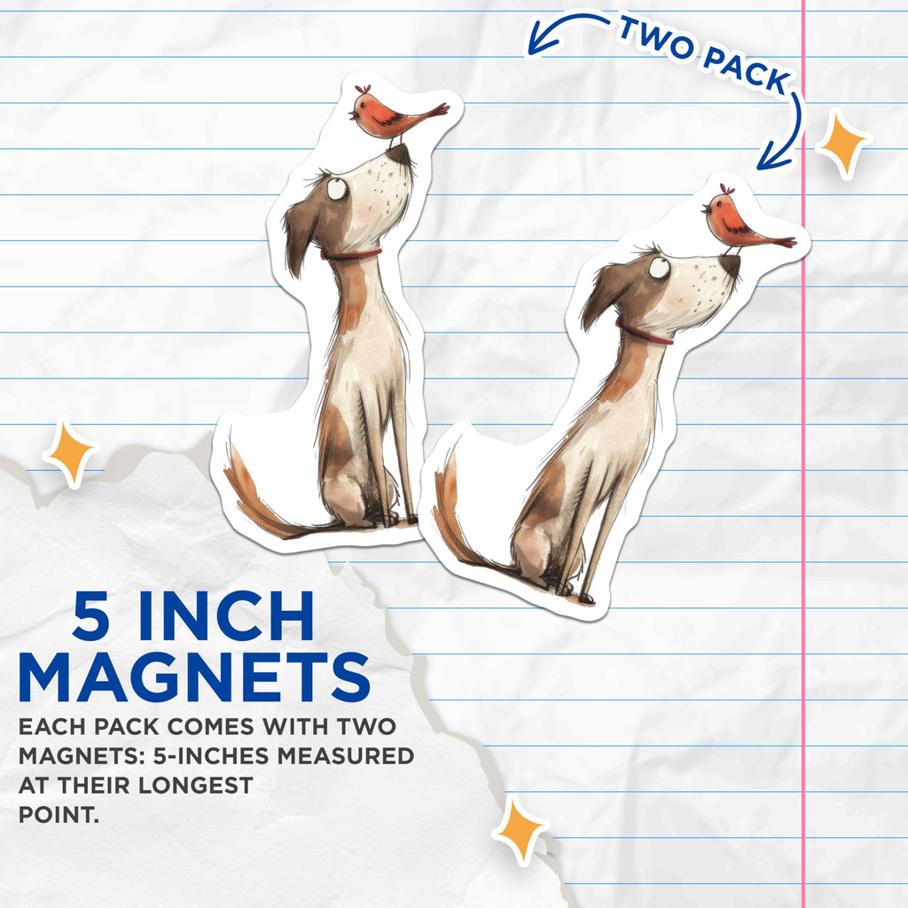 (2 Pack) Whimsical Dog Magnets - Cute Animal Art Decor - Pet Lover Refrigerator Accessories for Home - 5 Inches On Longest Side - Thick Durable Magnet - Made in USA - MAG29993