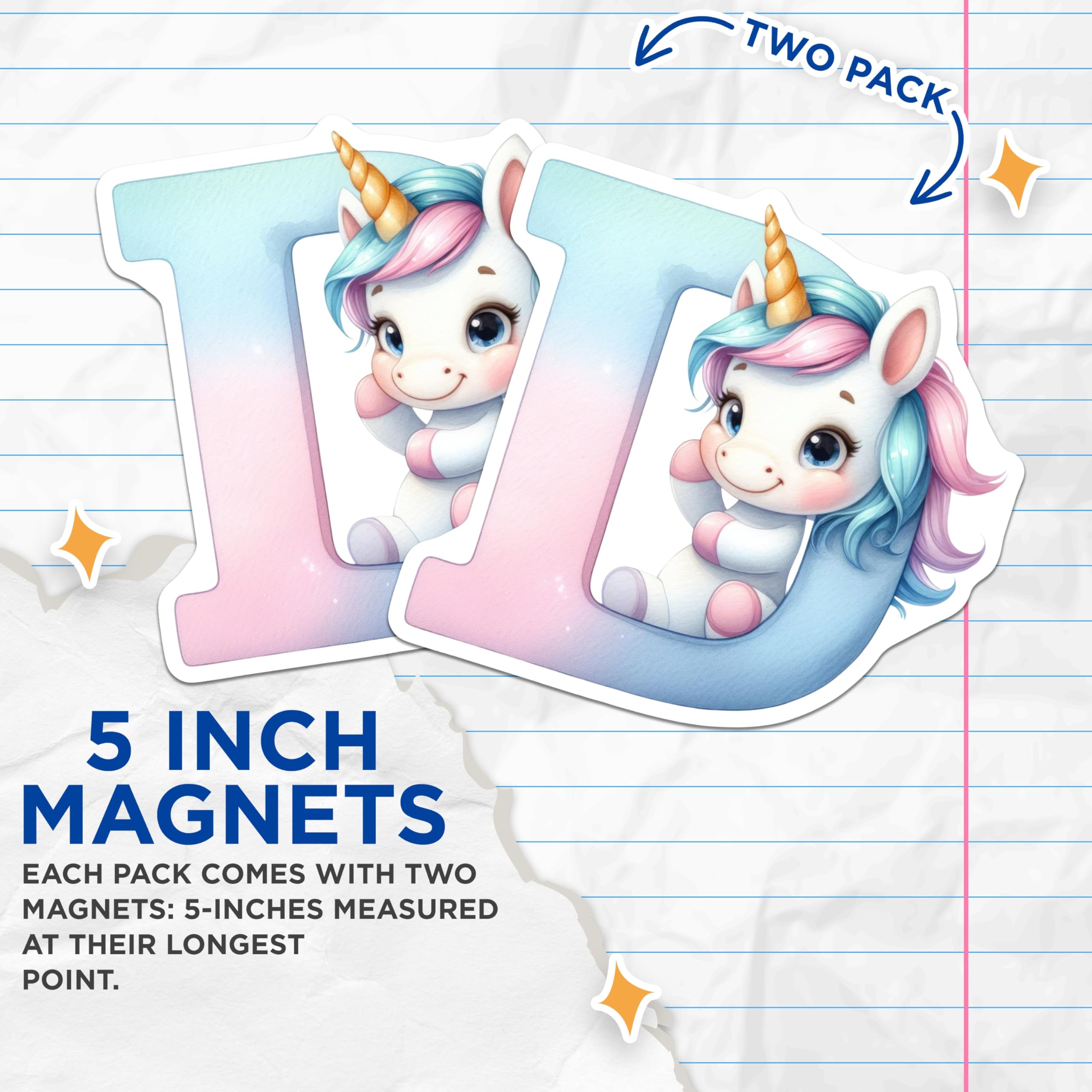 (2 Pack) Unicorn Letter I Magnets - Alphabet Fridge Decor - Cute Animal Initial - 5" On Longest Side - Premium Magnet - for Cars, Refrigerators, Toolboxes, Lockers - Made in USA - MAG15326