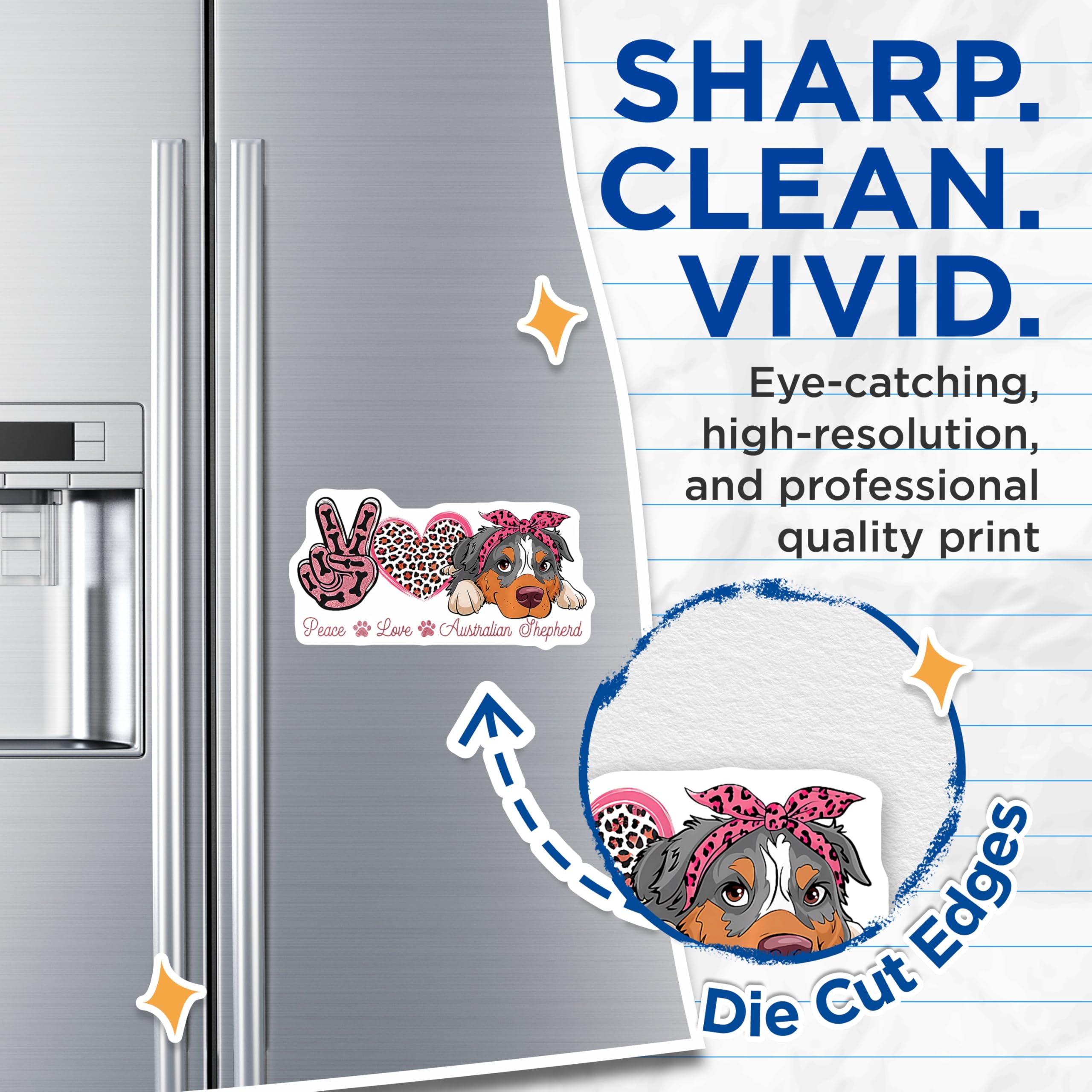 (2 Pack) Australian Shepherd Magnets - Dog Lover Accessories - Peace Love Dog Decor - 5 Inches On Longest Side - Thick Durable Magnet - Made in USA - MAG29693