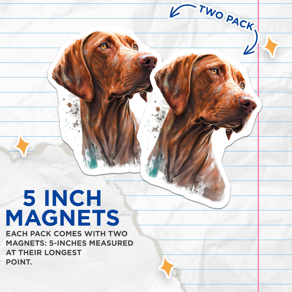 (2 Pack) Vizsla Magnets - Hungarian Pointer Artwork - Canine Home Decor for Pet Owners - 5 Inches On Longest Side - Thick Durable Magnet - Made in USA - MAG23868