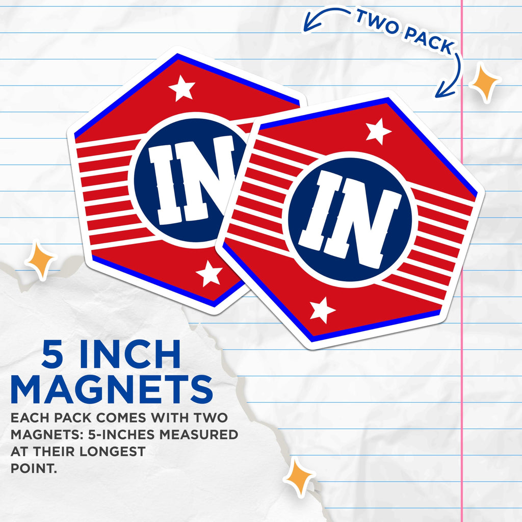 (2 Pack) Indiana State Pride Magnets - Patriotic in State Symbol Decor - American Flag Theme Refrigerator Magnets - 5 Inches On Longest Side - Thick Durable Magnet - Made in USA - MAG19375