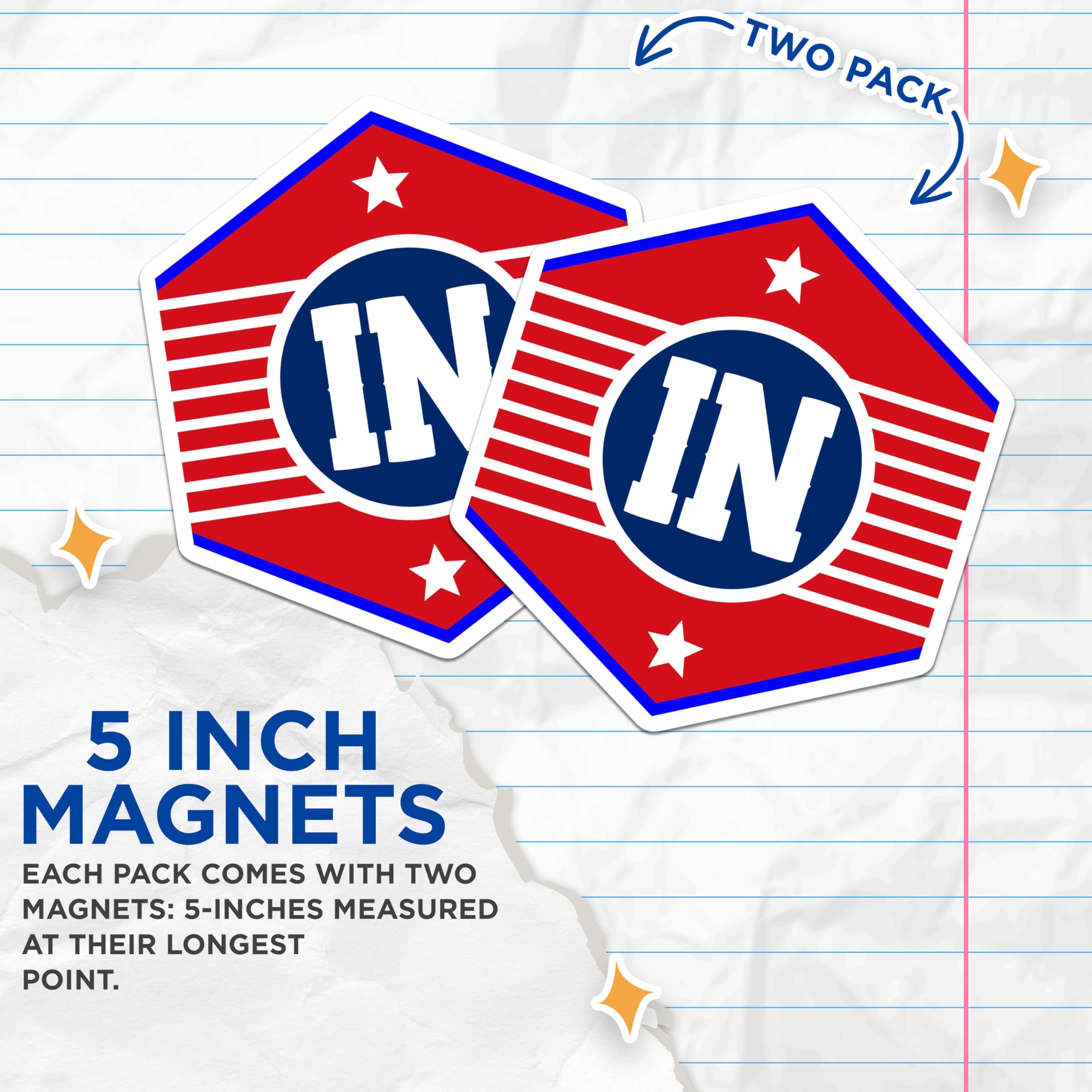 (2 Pack) Indiana State Pride Magnets - Patriotic in State Symbol Decor - American Flag Theme Refrigerator Magnets - 5 Inches On Longest Side - Thick Durable Magnet - Made in USA - MAG19375