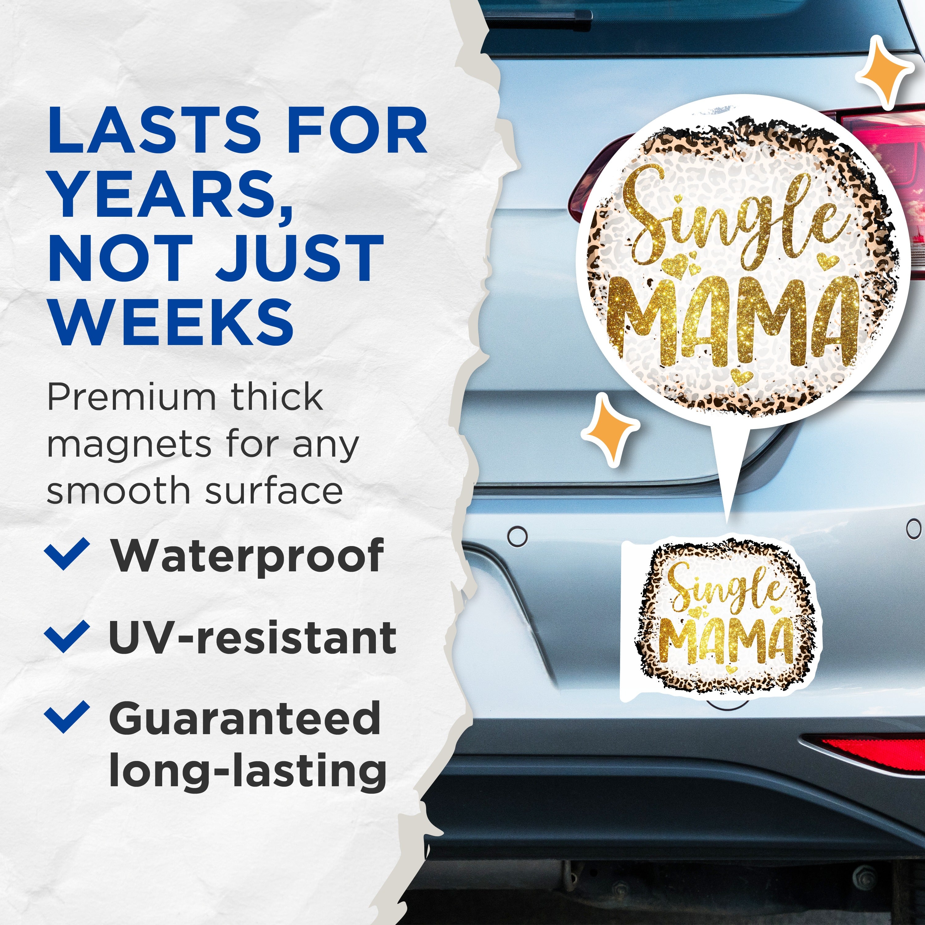 (2 Pack) Single Mama Magnets - Leopard Print Mom Decor - Empowering Single Parent Home Accent - 5 Inches On Longest Side - Thick Durable Magnet - Made in USA - MAG36942