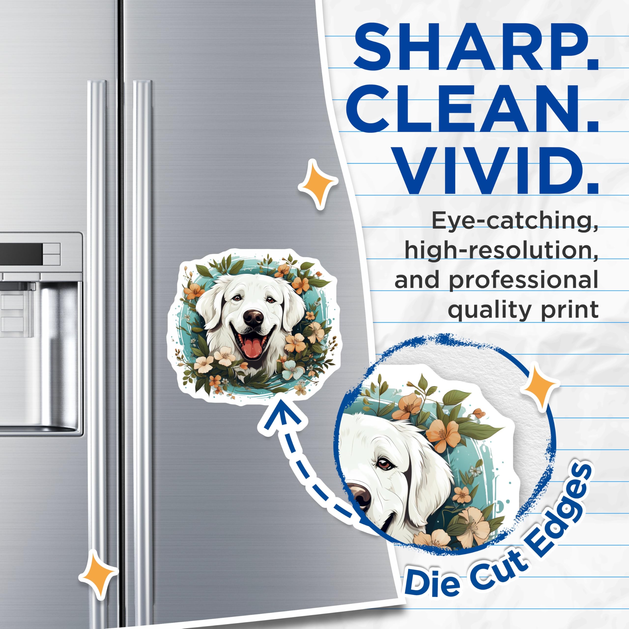 (2 Pack) Smiling Dog Magnets - Golden Retriever Floral Art - Dog Mom Fridge Decor - Cute Pet Accessories - 5 Inches On Longest Side - Thick Durable Magnet - Made in USA - MAG30716