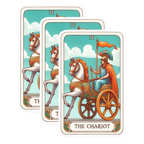 (3 Pack) Chariot Tarot Card Decals - Major Arcana Stickers - Laptop Decal - 3 Inches On Longest Side - Easy Peel & Apply - Made in USA - 3MCS1130