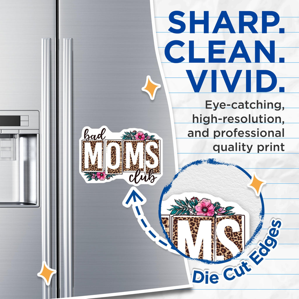 (2 Pack) Bad Moms Club Magnets - Leopard Print Mom Accessory - Sassy Refrigerator Decor - 5 Inches On Longest Side - Thick Durable Magnet - Made in USA - MAG27819