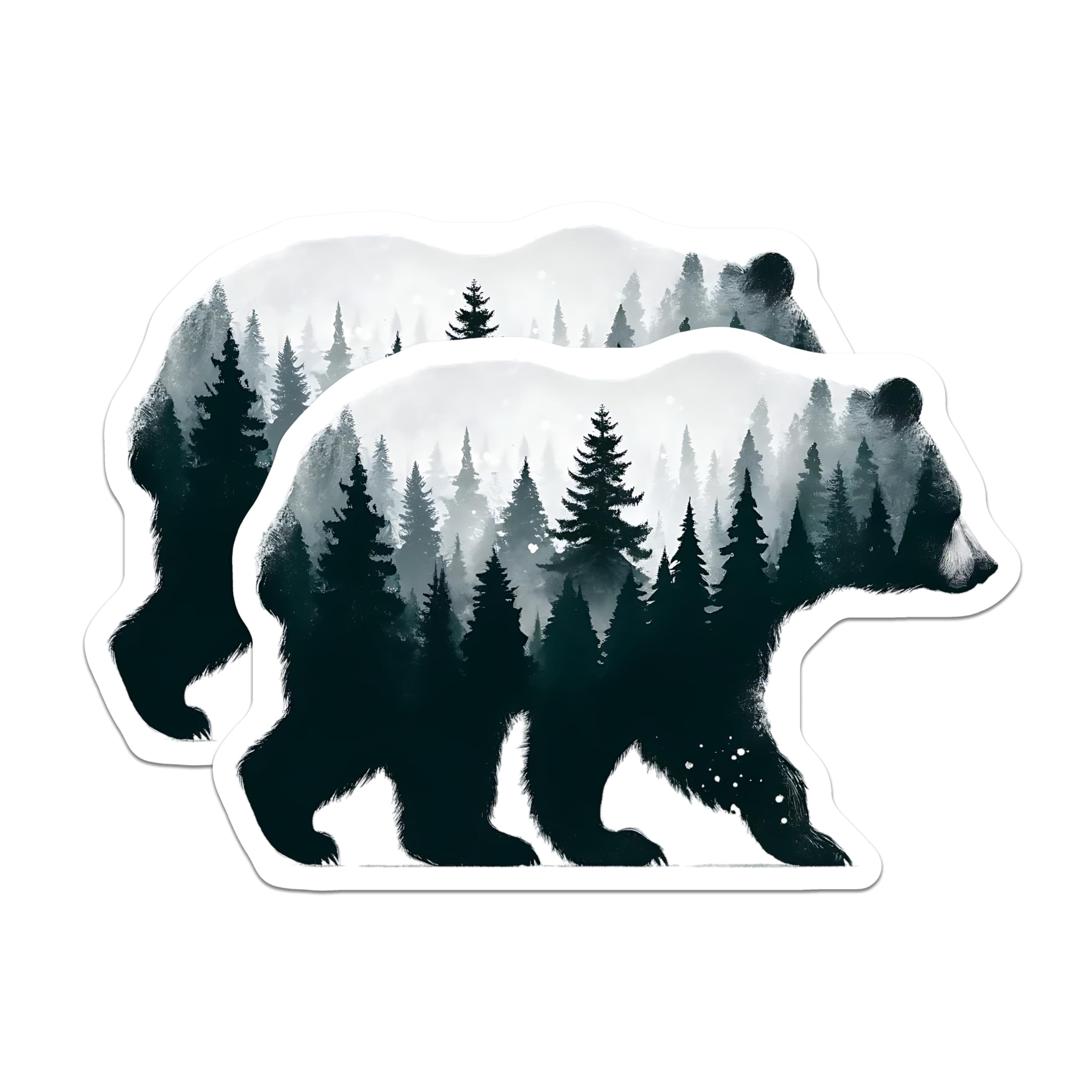 (2 Pack) Bear Forest Magnets - Animal Silhouette Decor - Nature Lover Refrigerator Magnets - 5" On Longest Side - Premium Magnet - for Cars, Refrigerators, Toolboxes, Lockers - Made in USA - MAG15750