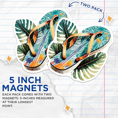 (2 Pack) Tropical Flip Flop Magnets Magnets - Beach Decor - Summer Vibes - 5" On Longest Side - Made in USA - Sticks to Refrigerators & Metal Surfaces - MAG9313