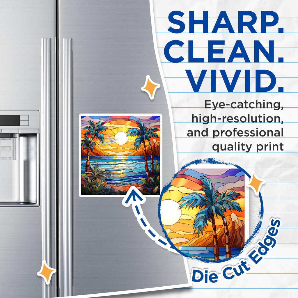 (2 Pack) Tropical Sunset Magnets - Stained Glass Palm Tree - Beach Ocean Decor - 5 Inches On Longest Side - Thick Durable Magnet - Made in USA - MAG29559