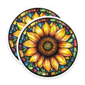 (2 Pack) Sunflower Stained Glass Magnets - Vibrant Mosaic Art - Bohemian Kitchen Decor - 5 Inches On Longest Side - Thick Durable Magnet - Made in USA - MAG29052