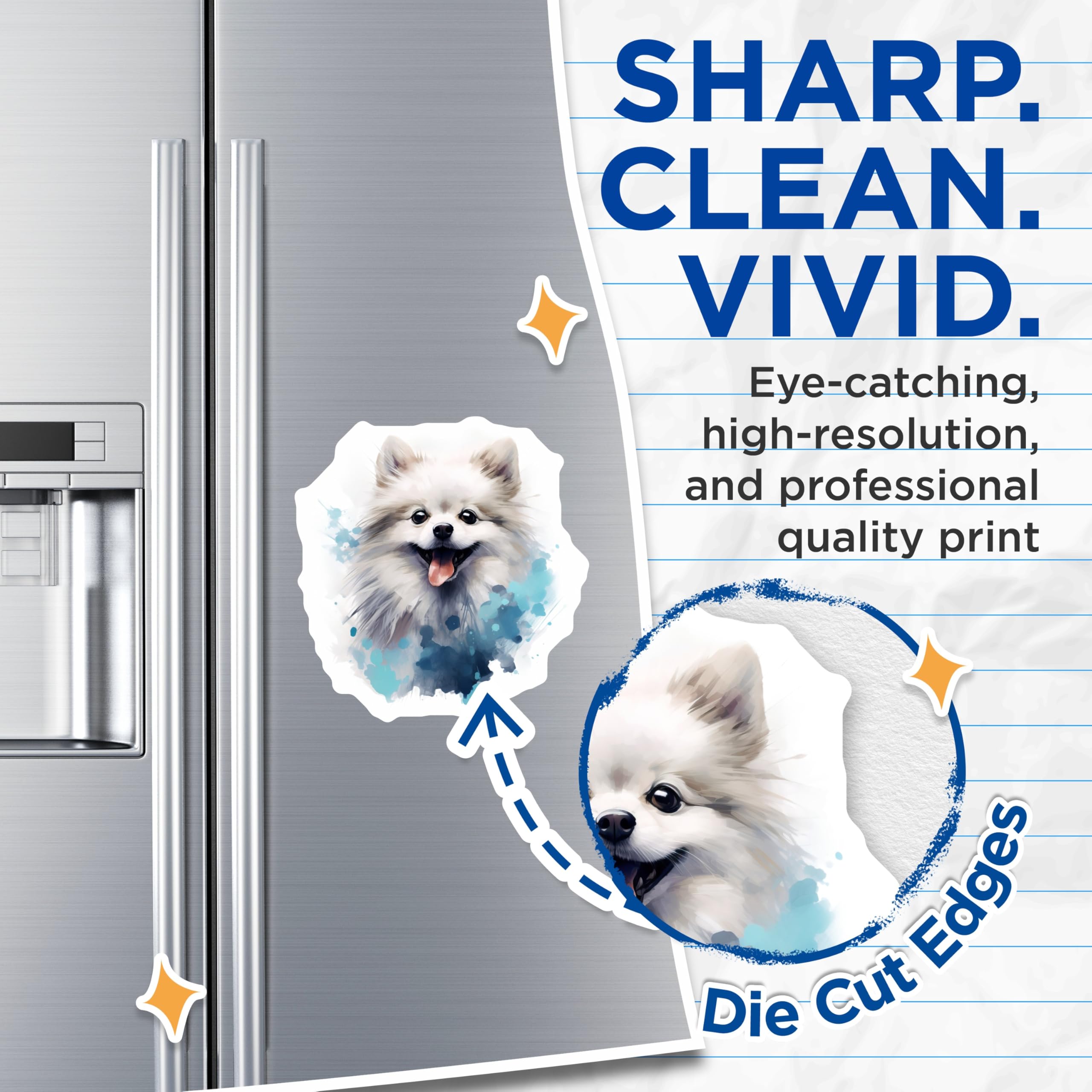 (2 Pack) Pomeranian Dog Magnets - Cute Pet Lover Decor - White Pom Animal Art Refrigerator Magnets - 5 Inches On Longest Side - Thick Durable Magnet - Made in USA - MAG25133