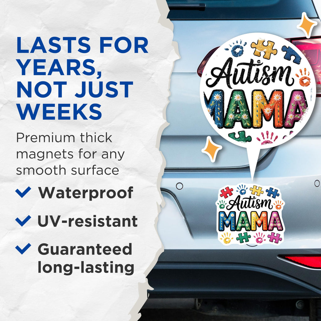(2 Pack) Autism Mama Magnets - Puzzle Piece Support - Awareness for Special Needs Mom - 5 Inches On Longest Side - Thick Durable Magnet - Made in USA - MAG20570