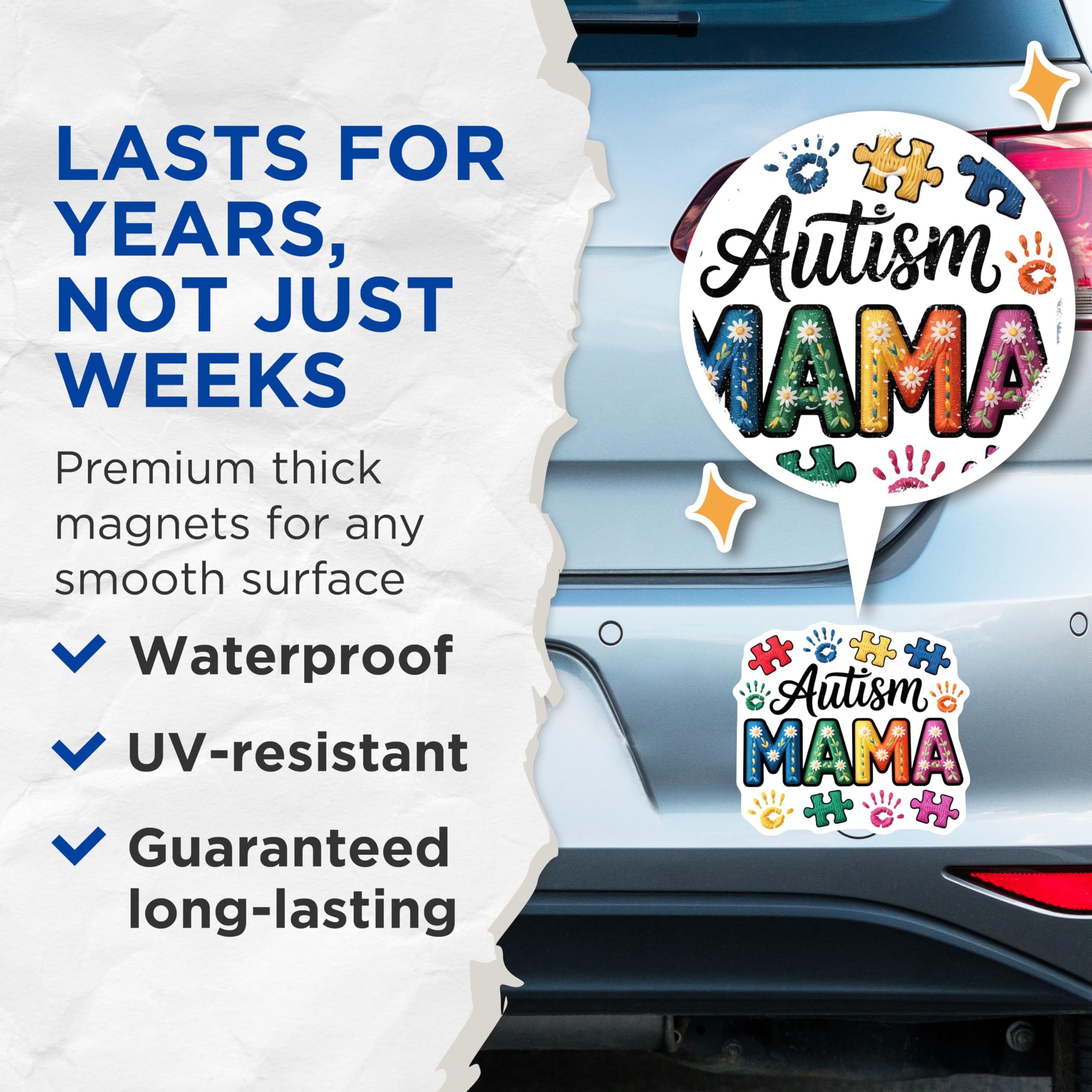 (2 Pack) Autism Mama Magnets - Puzzle Piece Support - Awareness for Special Needs Mom - 5 Inches On Longest Side - Thick Durable Magnet - Made in USA - MAG20570