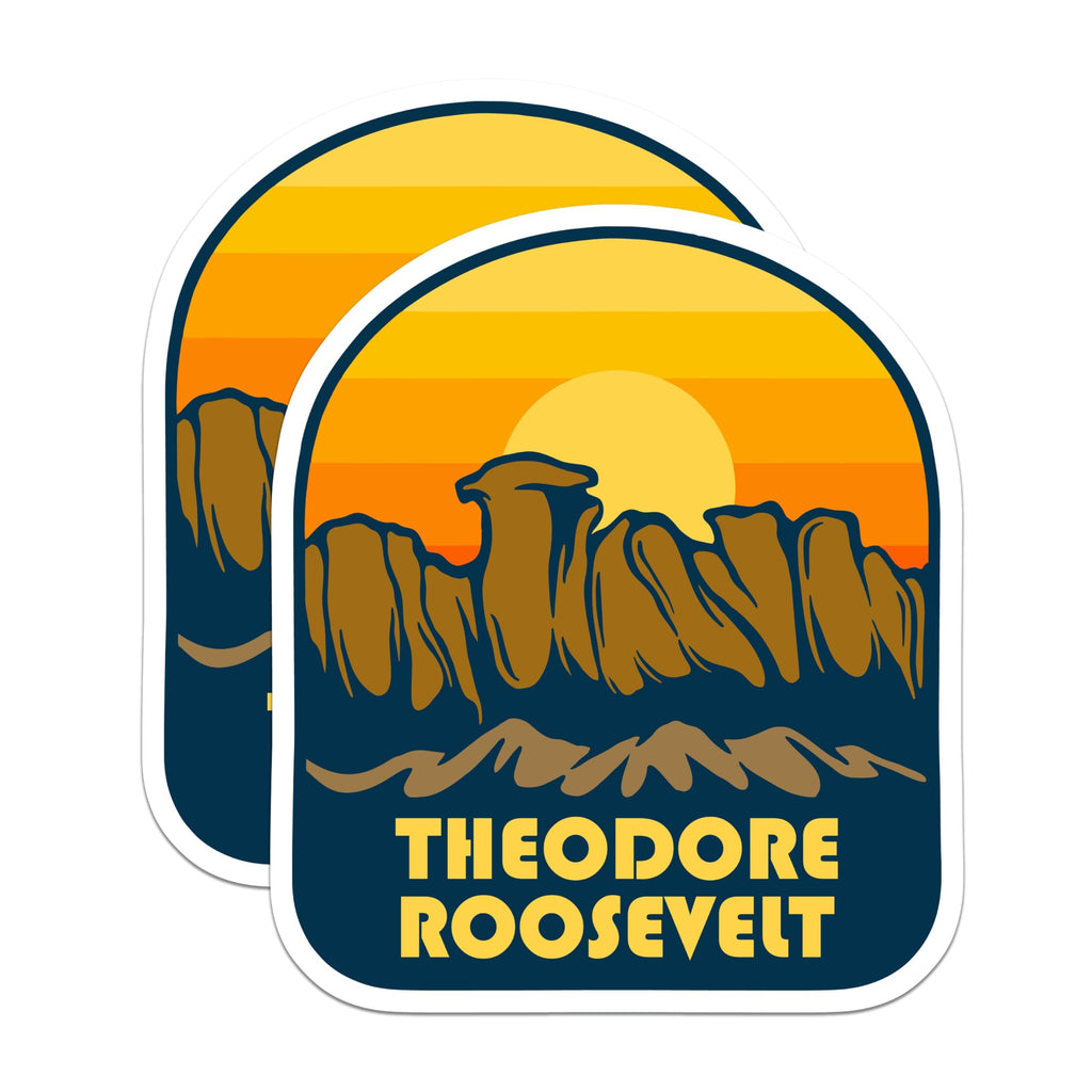 (2 Pack) Theodore Roosevelt Magnets - National Park Decor - Retro Sunset Fridge Magnets - 5" On Longest Side - Premium Magnet - for Cars, Refrigerators, Toolboxes, Lockers - Made in USA - MAG18668
