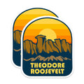 (2 Pack) Theodore Roosevelt Magnets - National Park Decor - Retro Sunset Fridge Magnets - 5" On Longest Side - Premium Magnet - for Cars, Refrigerators, Toolboxes, Lockers - Made in USA - MAG18668