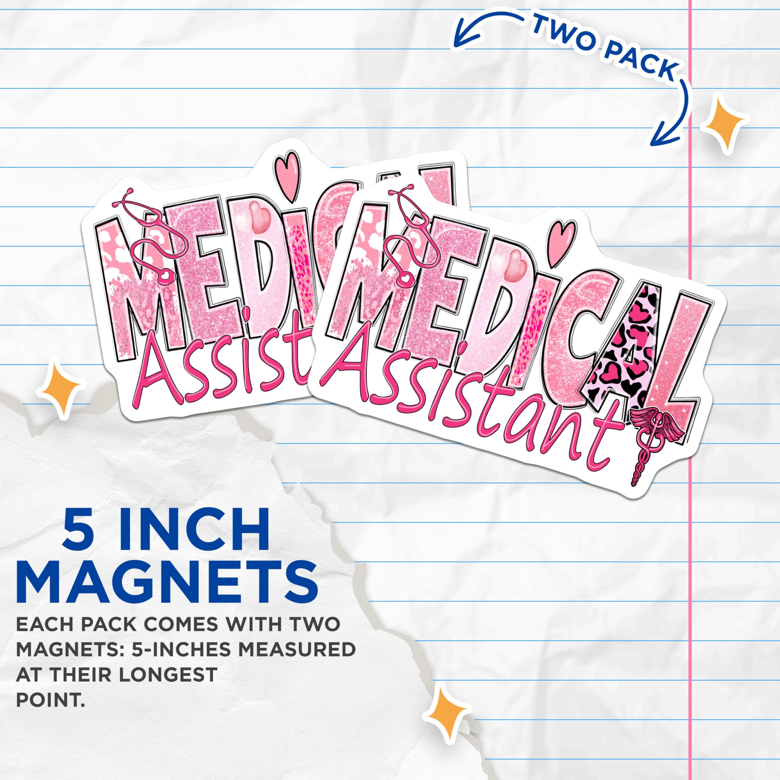 (2 Pack) Medical Assistant Magnets - MA Appreciation - Nurse Squad Gifts - 5" On Longest Side - Premium Magnet - for Cars, Refrigerators, Toolboxes, Lockers - Made in USA - MAG18245