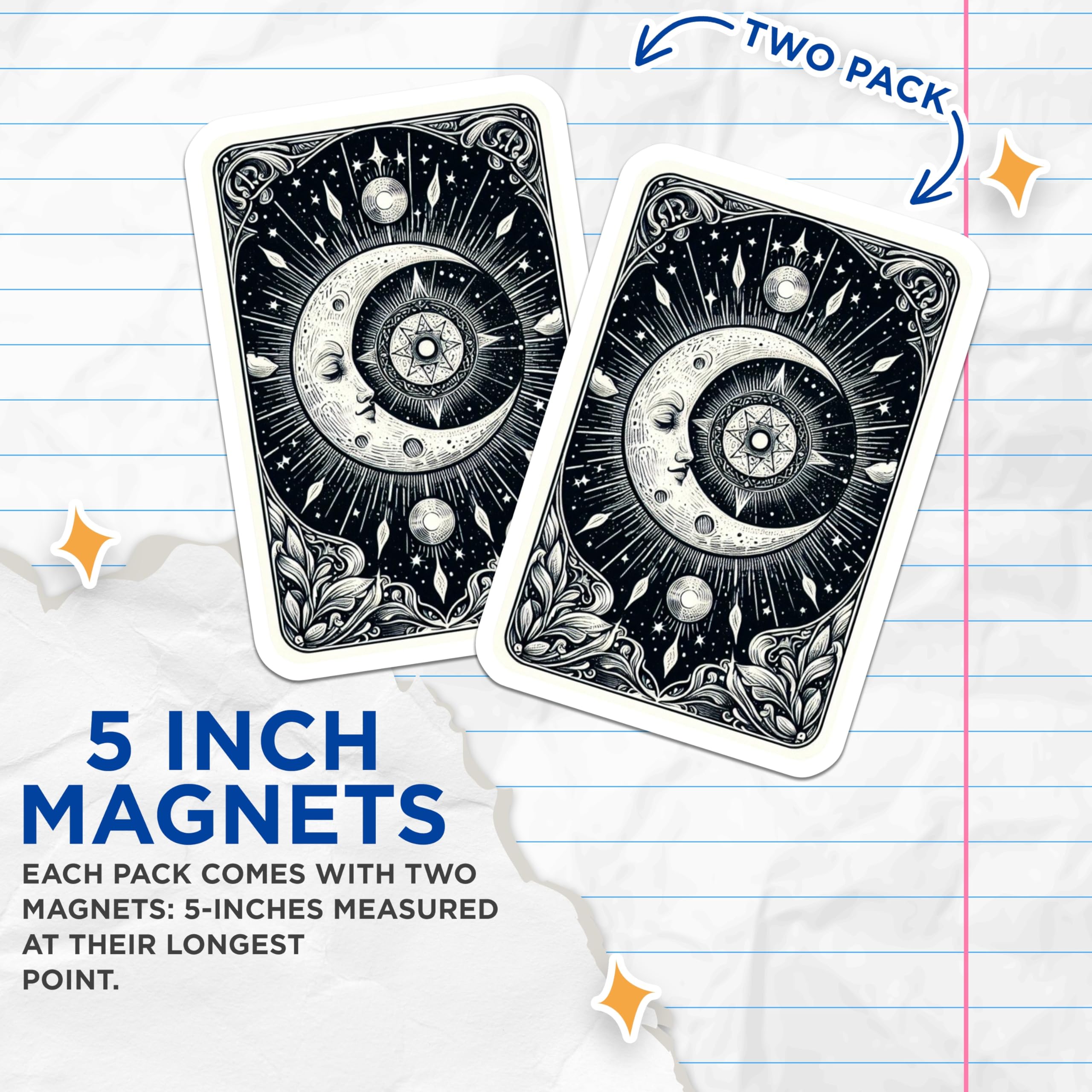 (2 Pack) Celestial Moon Magnets - Mystical Art Decor - Spiritual Occult Home Accents - 5 Inches On Longest Side - Thick Durable Magnet - Made in USA - MAG21605