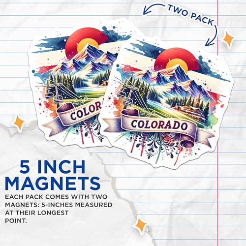 (2 Pack) Colorado Adventure Magnets - Mountain Landscape - Watercolor Art - 5" On Longest Side - for Cars, Fridges, Toolboxes - Made in USA - MAG7006