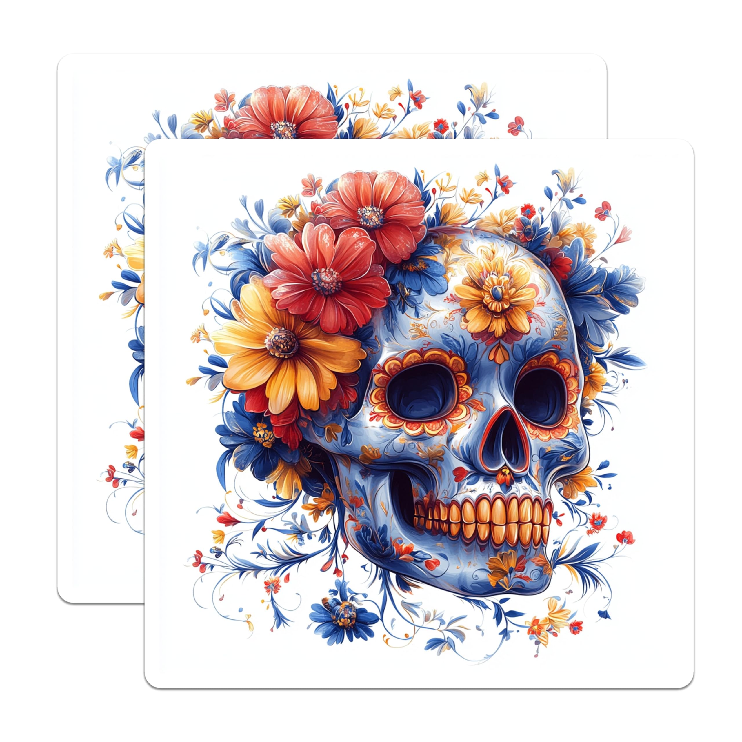 (2 Pack) Sugar Skull Magnets - Day of the Dead Decor - Calavera Floral Art - 5 Inches On Longest Side - Thick Durable Magnet - Made in USA - MAG26965