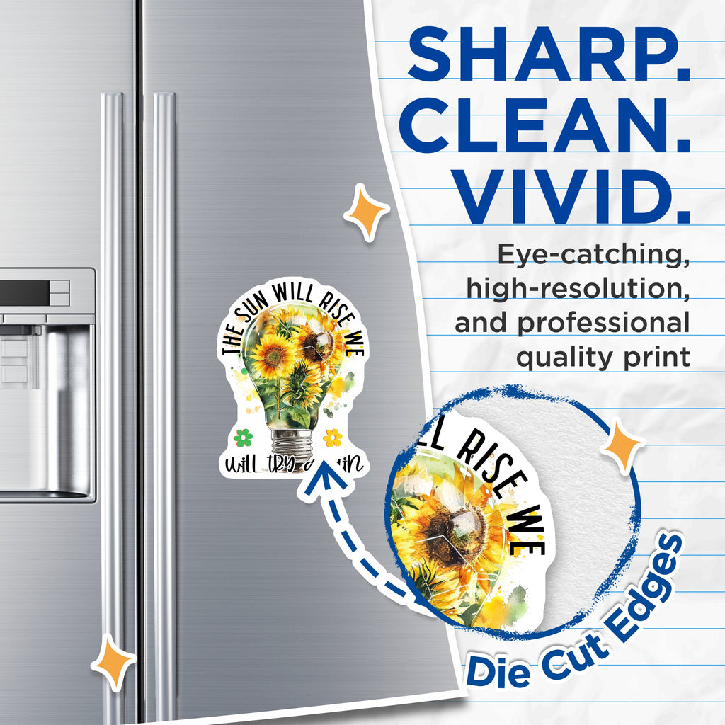 (2 Pack) Sunflower Magnets - Inspirational Quote Lightbulb - Motivational Decor - Hopeful Affirmation Refrigerator Magnets - 5 Inches On Longest Side - Thick Durable Magnet - Made in USA - MAG38837